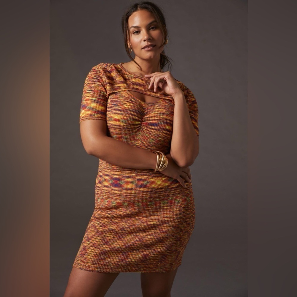 Anthropologie Current Air Cut Out Mini Dress in Colorful Knit- 2X NWT